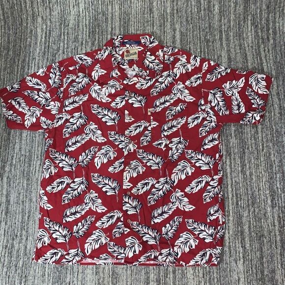 Vintage Tommy Hilfiger Mens Size‎ XL Button Front Hawaiian Print Shirt Red White - Picture 1 of 5